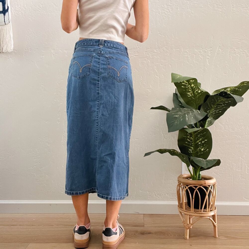 Authentic Vintage 90s/Y2K Denim Front Slit Midi Skirt Faded Glory - Picture 3 of 5